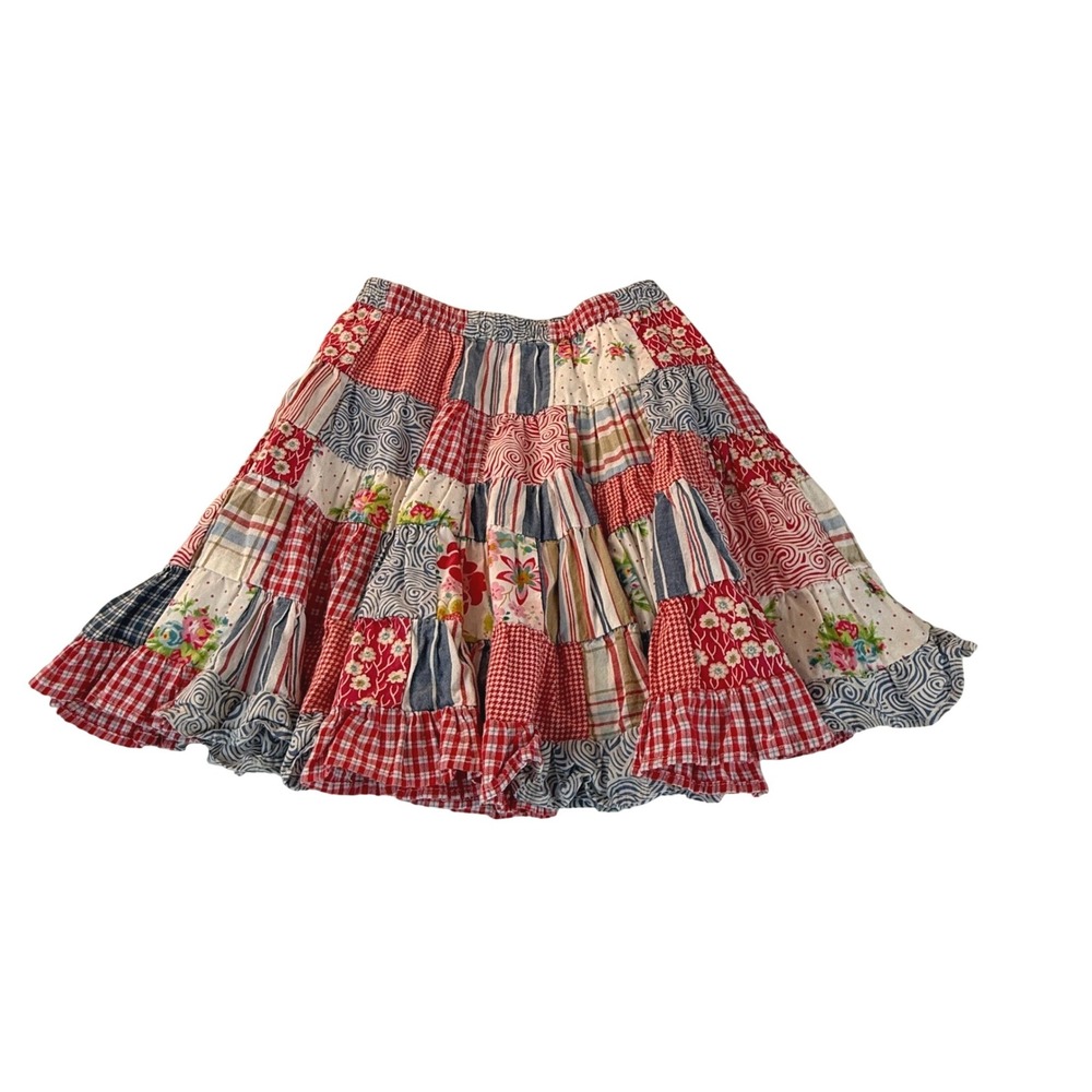 Room Seven Skirt SZ 6 Red White Blue Patchwork Tiered Ruffle Liner Boho Kids
